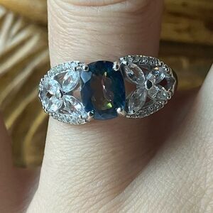 Blue Petalite White Sapphire Sterling Silver Ring Size 7.75